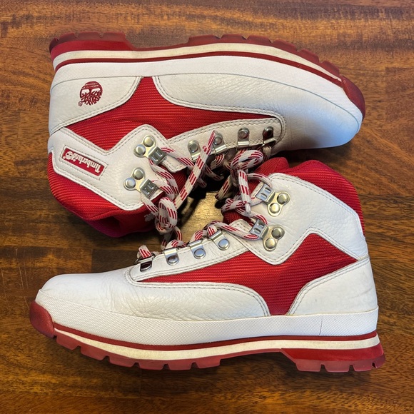 TIMBERLAND Euro Hiker Mid Leather Hiking Boot, 90s Vintage Red/White, Size 9 Y2K - Picture 2 of 13